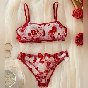 Red Floral Lingerie Set